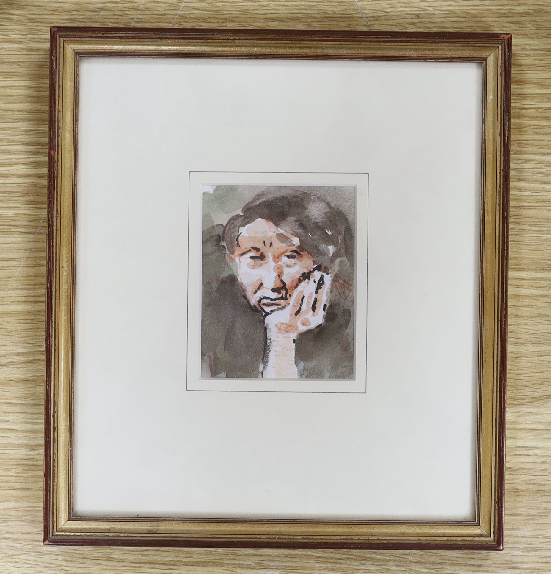 Roland Batchelor (1889-1990), watercolour, Portrait of Lilian Baylis (1874-1937), unsigned, inscribed label verso, 9 x 7cm